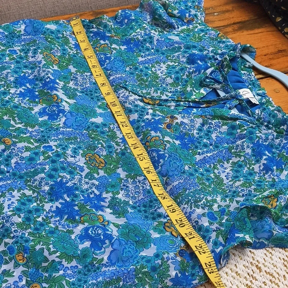 Joie Floral Blue and Green Women's Top Garden Party Brunch Career Large Vacation - Picture 13 of 15
